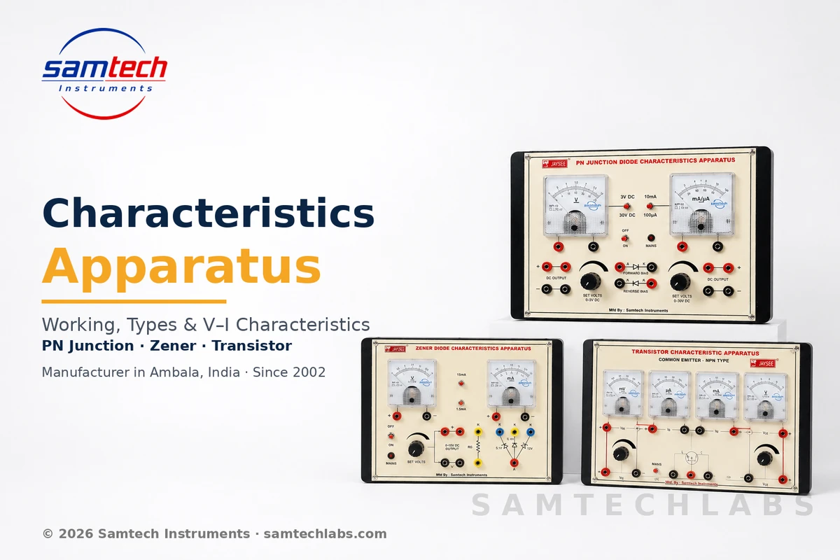 Characteristics Apparatus (PN Junction Diode, Zener Diode, Transistor) - working, types and V-I characteristics, manufacturer in Ambala India by Samtech Instruments