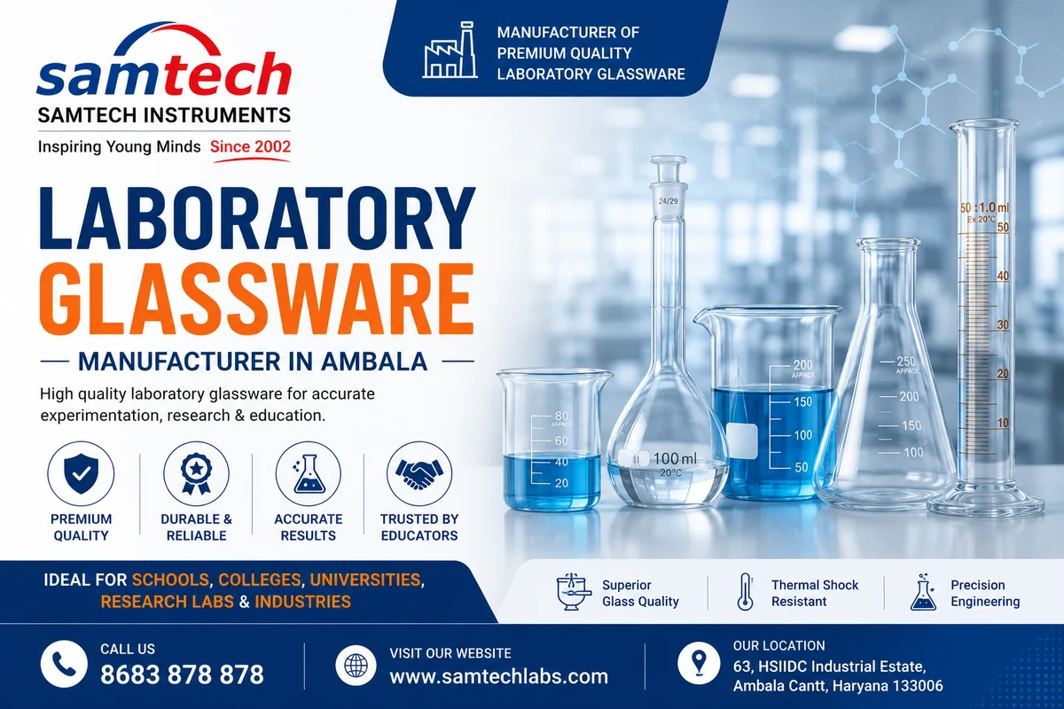 Laboratory glassware manufacturer in Ambala - Samtech Instruments beakers, flasks, burettes and measuring cylinders