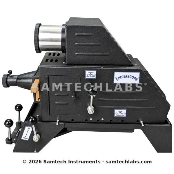 Samtech Epidiascope opaque and slide projector for schools and colleges - side view with slide and opaque projection controls