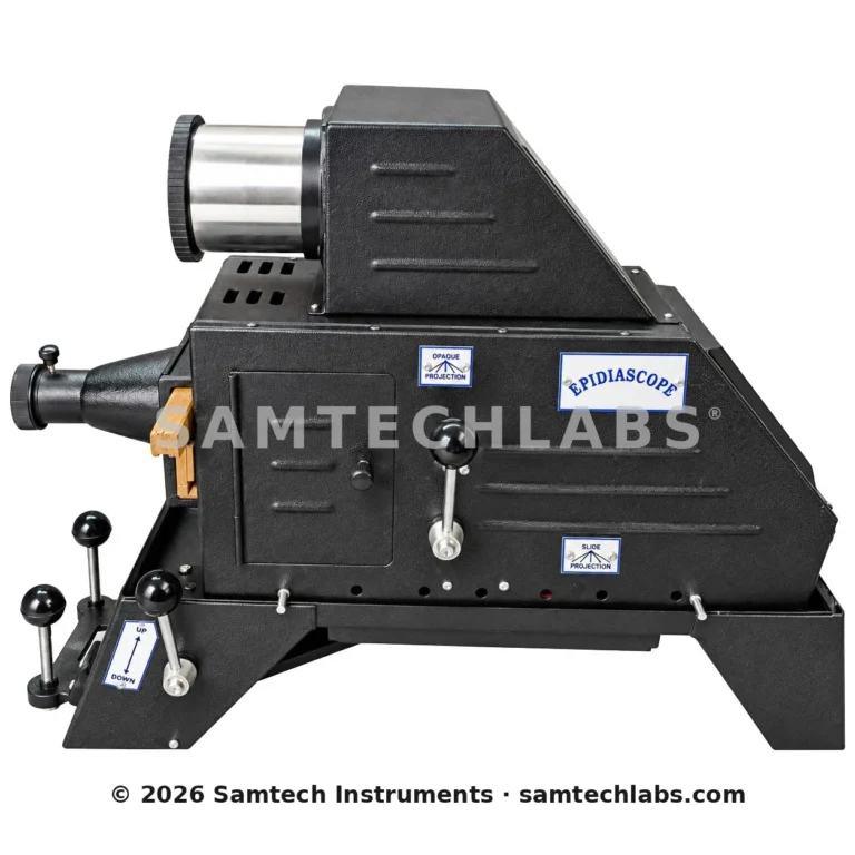 Samtech Epidiascope opaque and slide projector for schools and colleges - side view with slide and opaque projection controls