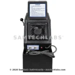 Epidiascope rear panel with cooling fan, lamp switches and caution label - Samtech
