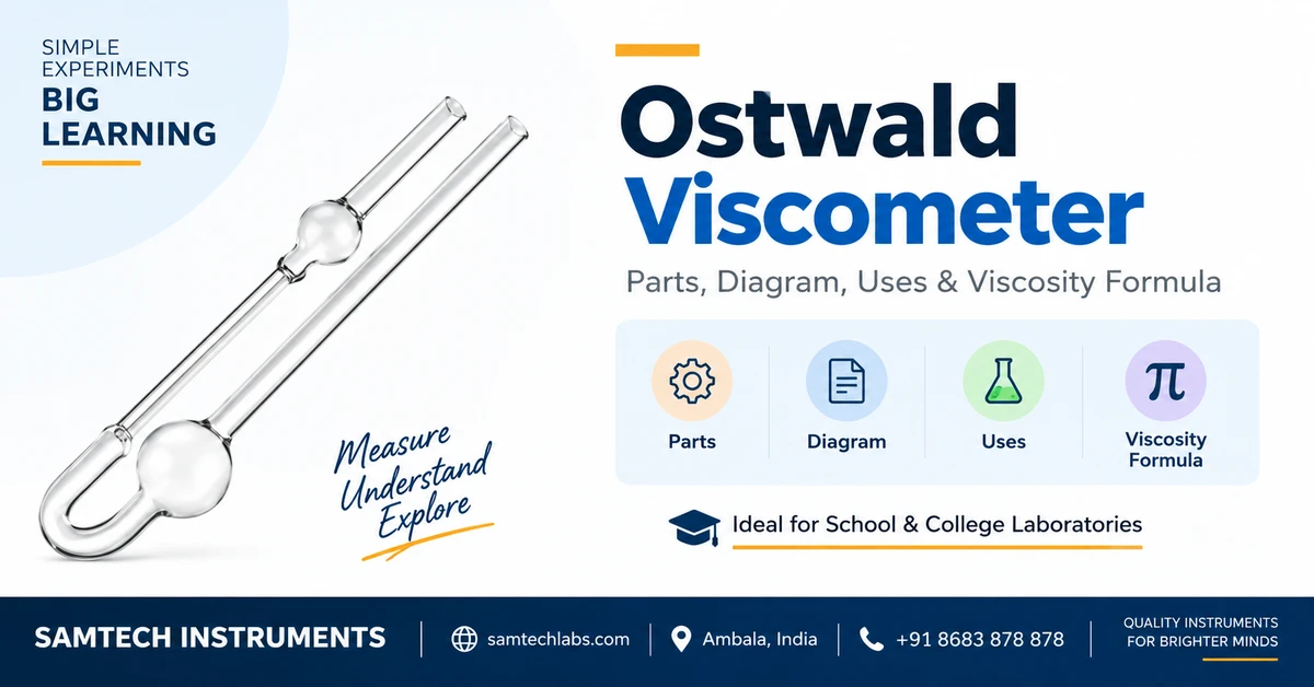 Ostwald viscometer parts, diagram, uses and viscosity formula guide - Samtech Instruments, Ambala