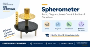 Spherometer parts, diagram, least count and radius of curvature guide - Samtech Instruments, Ambala