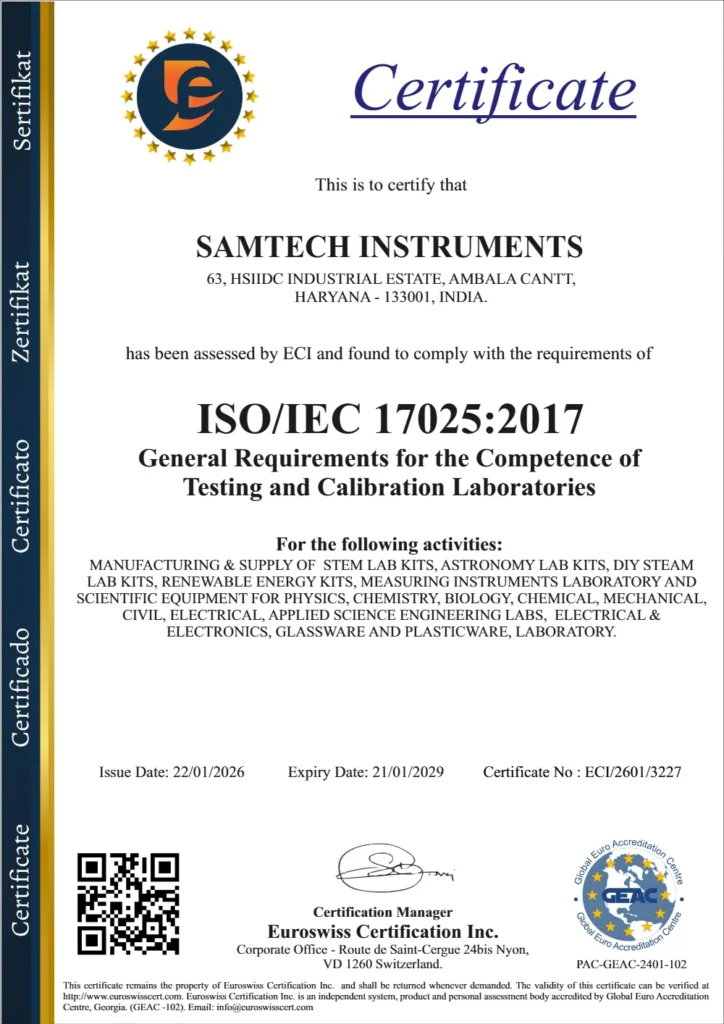 Samtech Instruments ISO/IEC 17025:2017 certificate